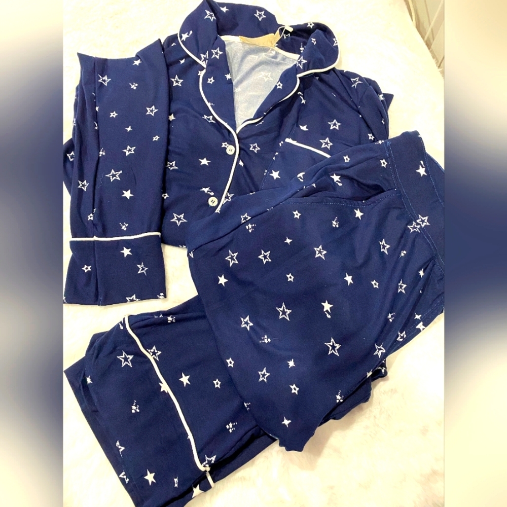 Navy Blue Star Print Women's Pajama Set